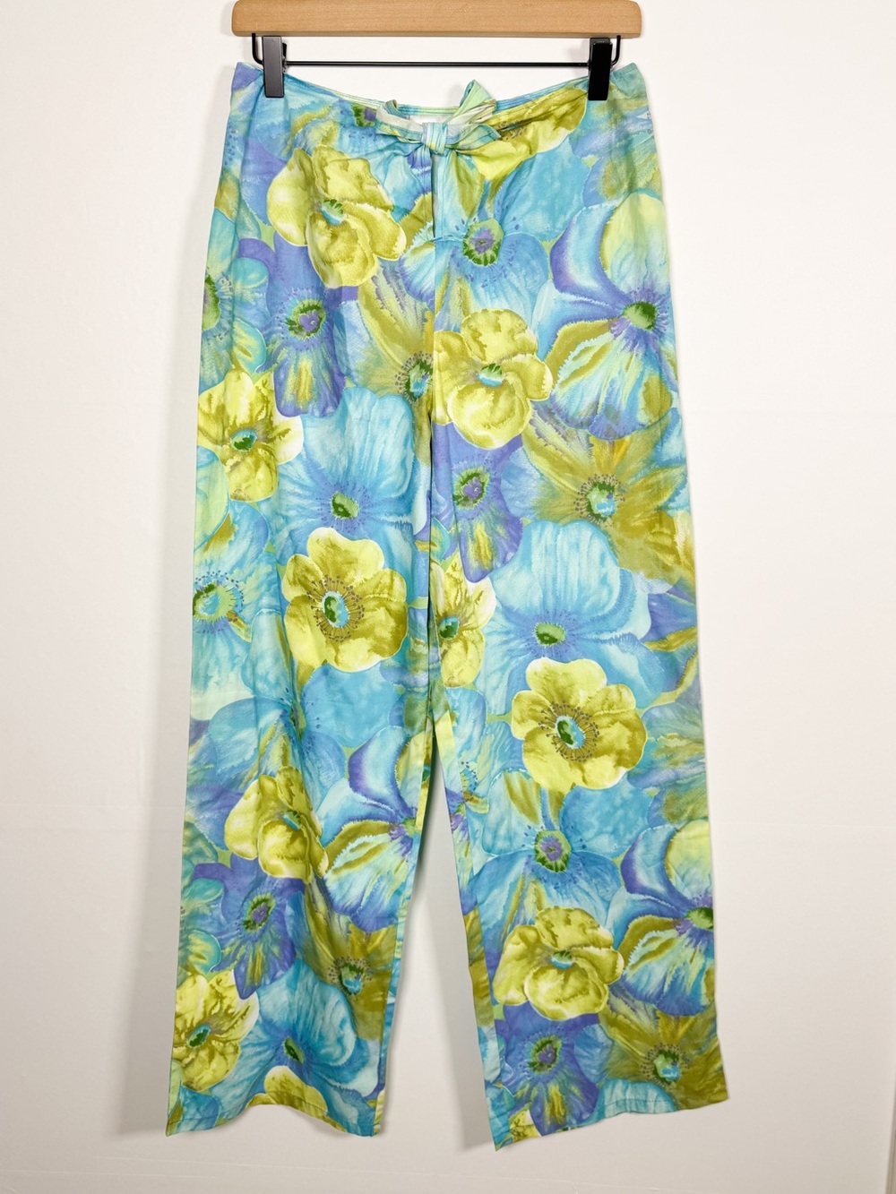 Vintage NEWPORT NEWS Wide Leg Tropical Tie Waist Lightweight Pants Sz M